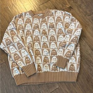 American Eagle Outfitters Tan and Cream Knit Sweater